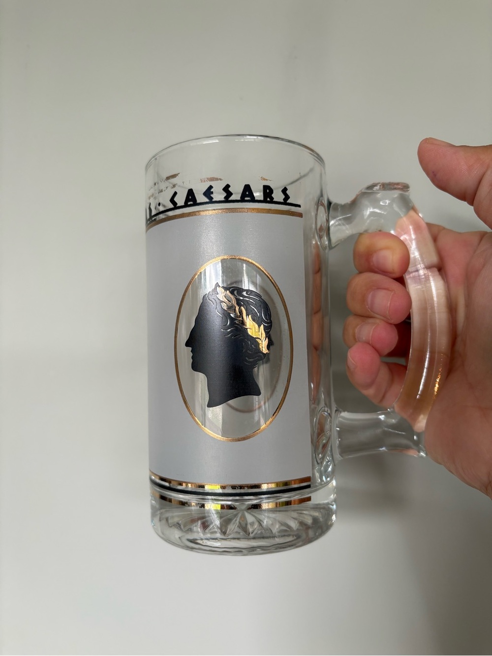 🏛️ Vintage Caesars Palace Casino Gold Frosted Glass Beer Stein Mug 🏛️